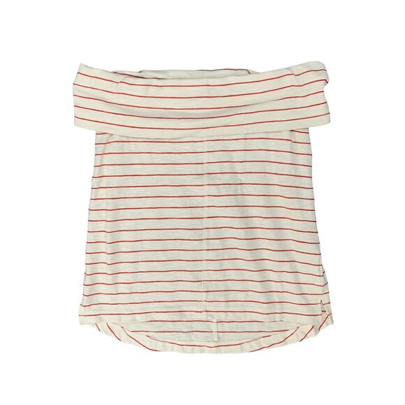 Lou & Grey Top Womens S Small Cream Red Striped Off The Shoulder Stretch - Picture 1 of 11